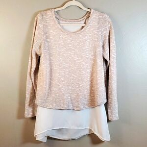 Maurices women's layered sweater. Tan and sparkly with crm sheer underlay. L